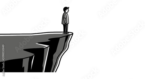 Fotografie Businessman standing on cliff edge alone.