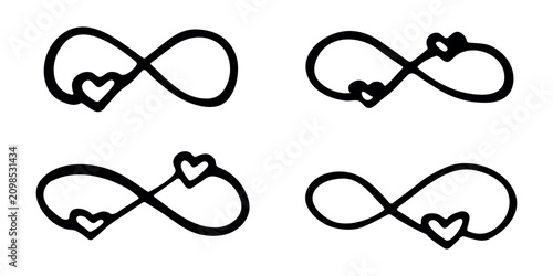Fotografía Set of hand drawn infinity sign with heart Eternal limitless unlimited infinite