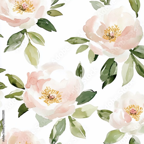 Watercolor blush pink floral seamless pattern textile design