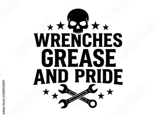 Mechanic tools quote skull black and white design