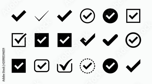 Obraz na płótnie Twenty-Four Check Mark Icons — Solid, Outlined, and Variations Inside Circles, S