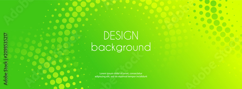 Green gradient abstract background with halftone dotted circles. Vector minimalist creative banner template for website