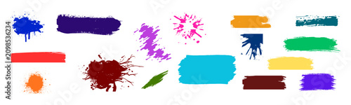 Hand Drawn Colorful Paint Brush Strokes Ink Splashes Grunge Smears and Artistic Brush Marks Collection Vector Set