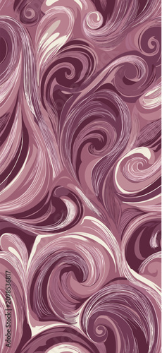 Abstract purple and cream curvilinear seamless pattern creating a dynamic background texture. Mori fabric design showing flowing curvilinear seamless pattern