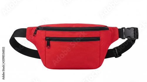 Red waist bag with black strap and zippers