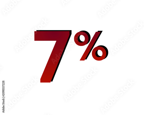 7% percent discount symbol with a red bold gradient on a transparent background. Modern minimal design concept for sale promotion, clearance event, special offer design element