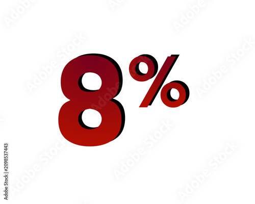 8% percent discount symbol with a red bold gradient on a transparent background. Modern minimal design concept for sale promotion, clearance event, special offer design element