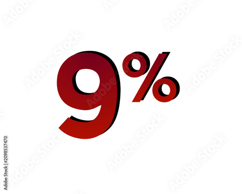 9% percent discount symbol with a red bold gradient on a transparent background. Modern minimal design concept for sale promotion, clearance event, special offer design element