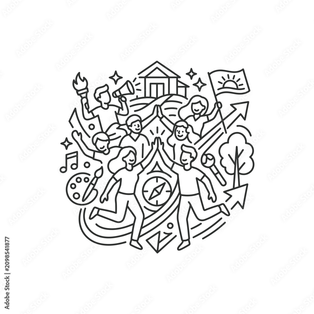 Obraz premium Diverse community activities and professional icons concept.