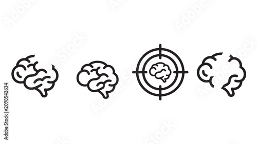 Quadro su tela Brain icons with one in a target symbol, symbolizing focus and mental precision