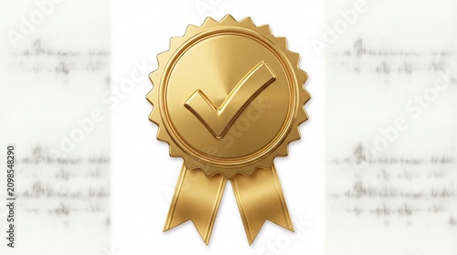 Golden seal of quality with a check mark icon