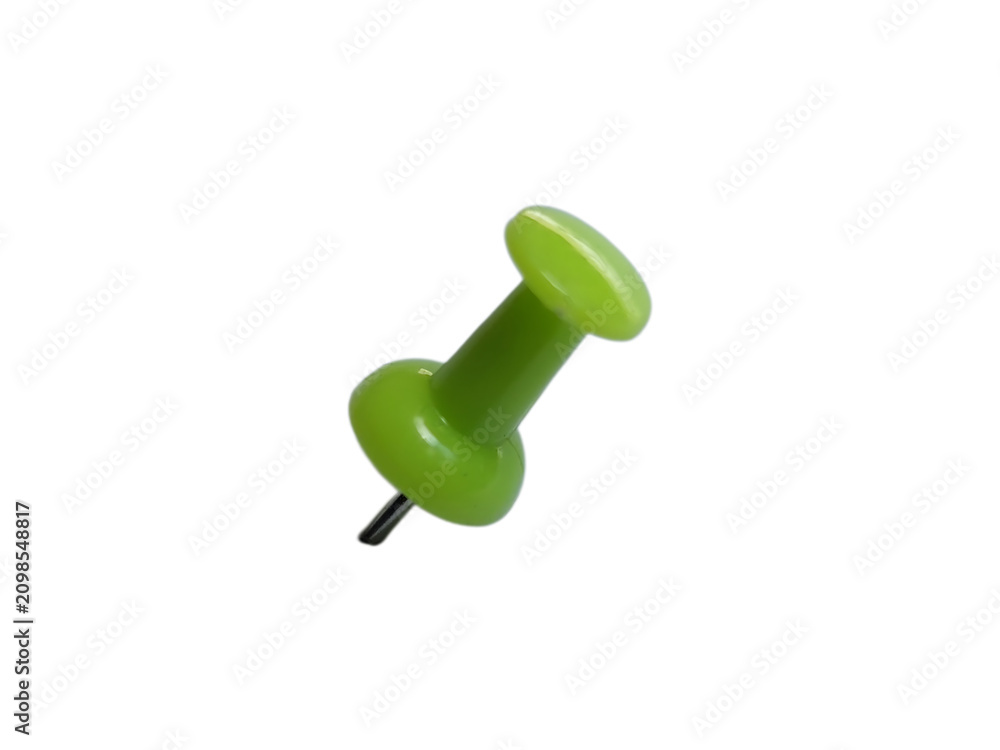 Obraz premium Single bright green push pin for office and school organization