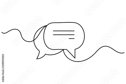 Text speech bubble continuous one line art outline vector illustration. Illustrating horizontal text lines inside a minimal chat bubble 