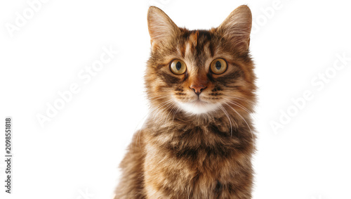 Canvastavla Fluffy brown tabby cat with bright yellow eyes, isolated on transparent backgrou