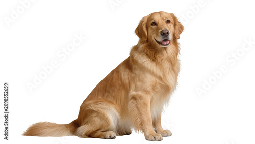 Fotografi Golden Retriever dog sitting attentively, isolated on transparent background