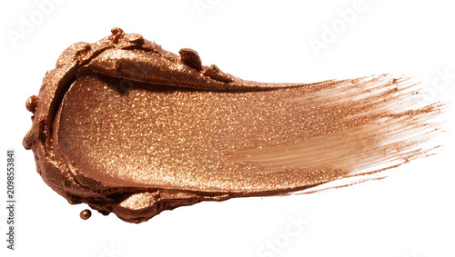 Obraz na plátně Bronze glitter eyeshadow smear cosmetic texture, isolated on transparent backgro
