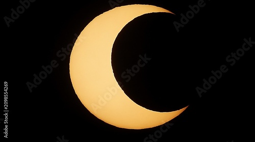 Partial solar eclipse, daytime sky, crescent sun, astronomy, science education