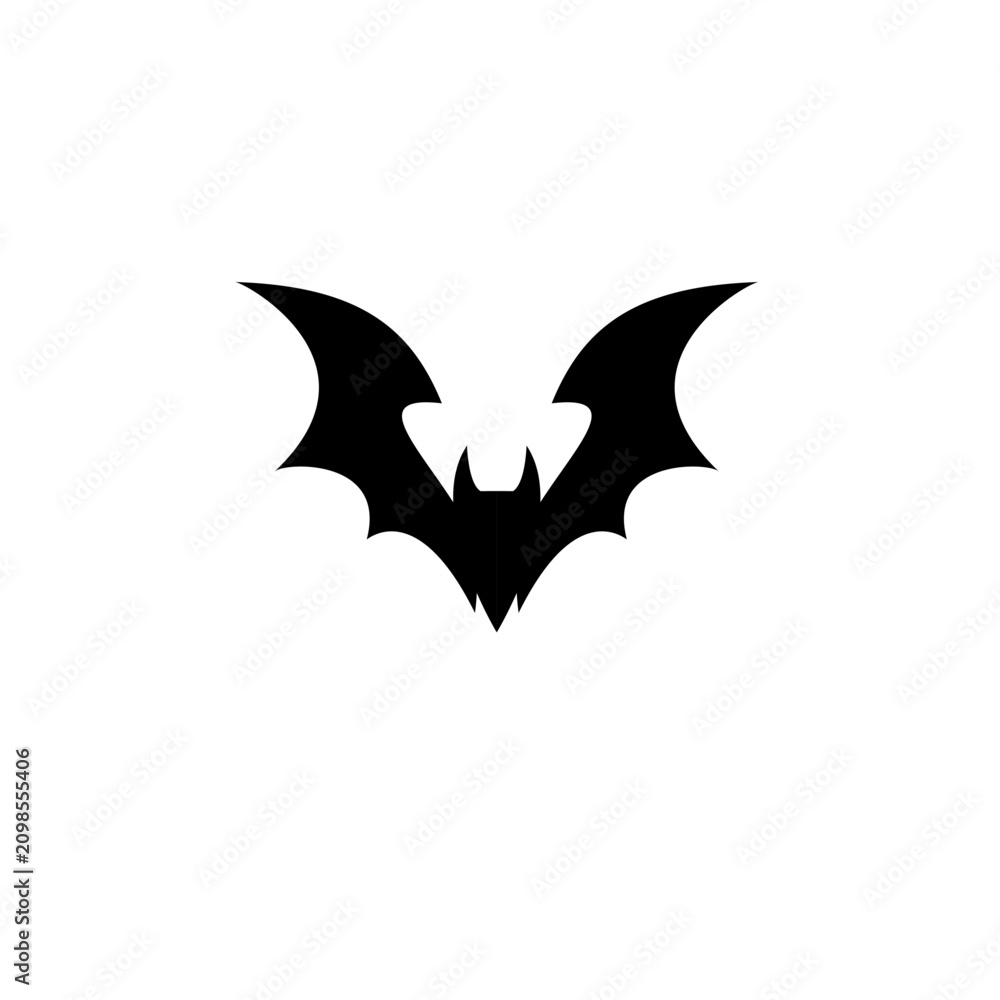 Fototapeta premium Black Bat Silhouette Flying Halloween Symbol Icon on White Background