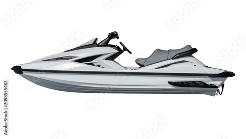 Canvas Print Sleek white personal watercraft with gray seat, isolated on transparent backgrou