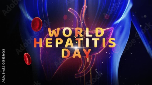 World Hepatitis Day awareness hologram glowing in dark. Neon medical health campaign light trails with 3D text animation.