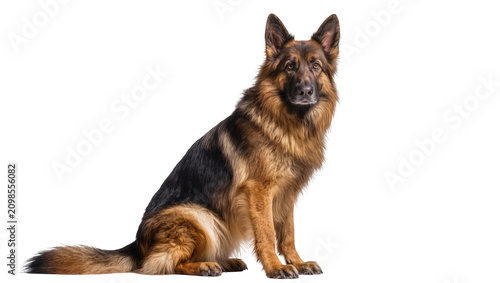 Obraz na płótnie Majestic German Shepherd dog sitting attentively, isolated on transparent backgr
