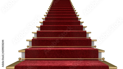 Photos Luxurious red carpeted staircase with golden railings, isolated on transparent b