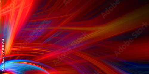 Fotografía Dynamic light streaks motion effect in red blue and orange colors on black background