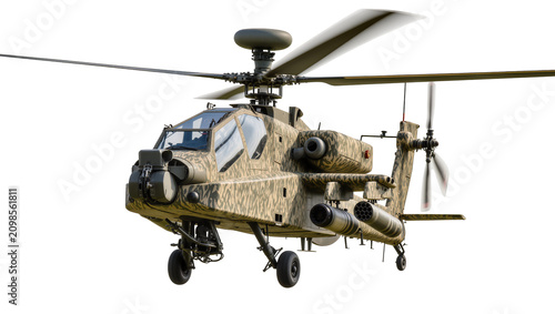 Photos Camouflaged attack helicopter with missiles, isolated on transparent background