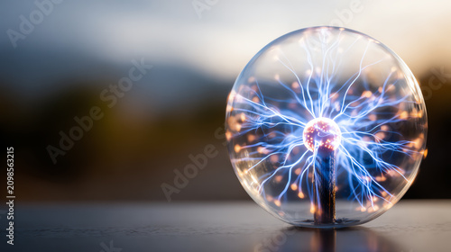 A close-up view of a plasma ball generating stunning electrical arcs, showcasing the beauty of science and energy.