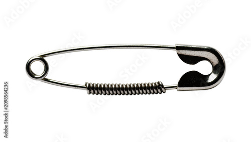Quadro su tela Shiny metal safety pin with coiled spring, isolated on transparent background