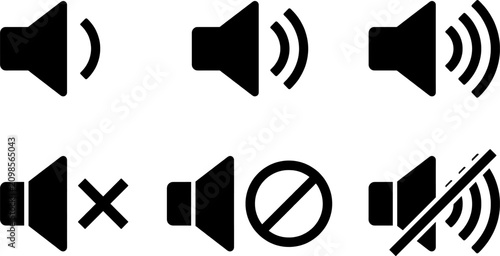 Canvastavla Volume Sound Speaker Control Icon Set, Audio Mute Speaker Vector Icons in Outlin
