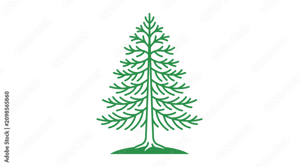 Obraz premium Simple green pine tree illustration on white background
