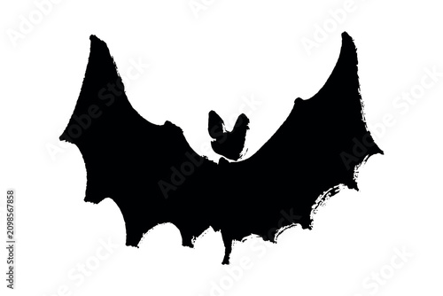 Hand drawn cute flying bat doodle Bat silhouette illustration Happy Halloween day For decoration, print, stickers, greeting card, design, kids books