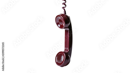 Foto Vintage maroon telephone handset with coiled cord, isolated on transparent backg