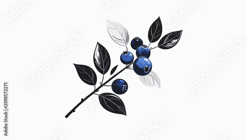 Canvastavla Blueberry branch with dark leaves.