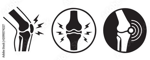 Bild auf Leinwand Knee Joint Pain Icon Set for Arthritis, Orthopedic Injury, Physiotherapy and Reh