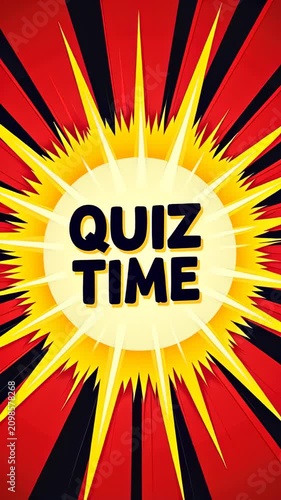 A cartoon style of a quiz time sign with a comic boom