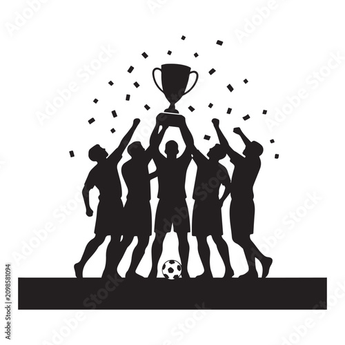 Foto Winning Sports Team Celebrating Championship Victory And Holding Up Trophy Cup Silhouette