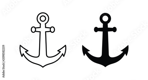 Foto Two depictions of an anchor in line art and solid silhouette