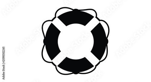 Bild auf Leinwand Life preserver ring illustration with four straps black and white silhouette