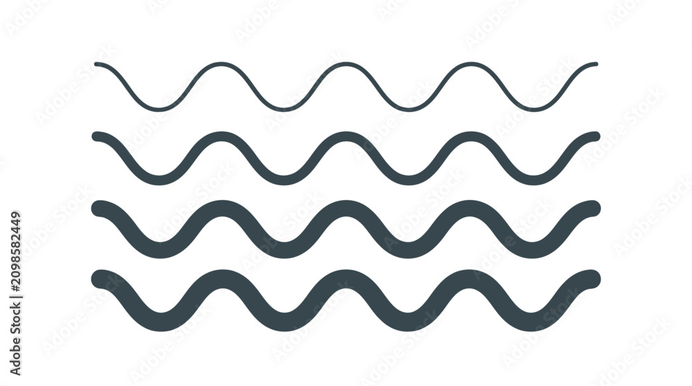 Naklejka premium Four horizontal wavy lines with varying stroke thickness arranged in a simple clean graphic pattern