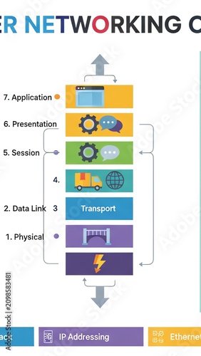 Diagram showing the seven layers of the networking model