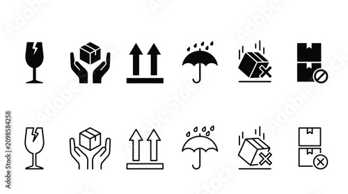Foto Fragile Shipping Icons Black Silhouette Set On White Background
