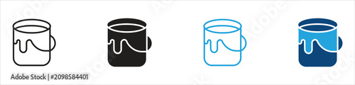Paint Bucket Icon Set, representing painting, home improvement, decorating, renovation tools, vector illustration