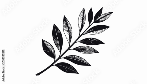 Black and white leaf branch illustration.
