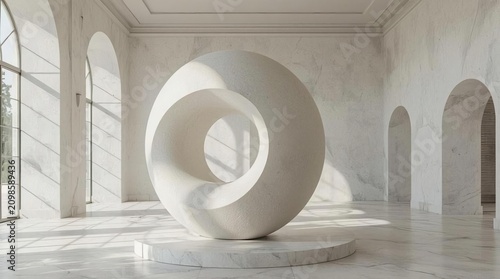 Abstract Geometric Sculpture in Minimalist Interior Space