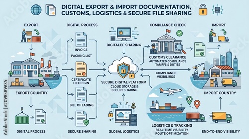 Digital Export and Import Process Infographic for Logistics Management