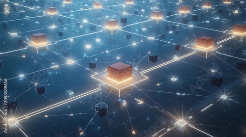 Digital Network Illustration of Data Connections and Technology Elements