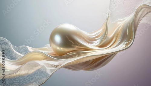 Elegant Sphere Surrounded by Flowing Silks and Soft Light Effects
