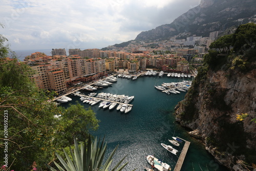 Monaco Port Hercule harbor aerial view yachts buildings Mediterranean